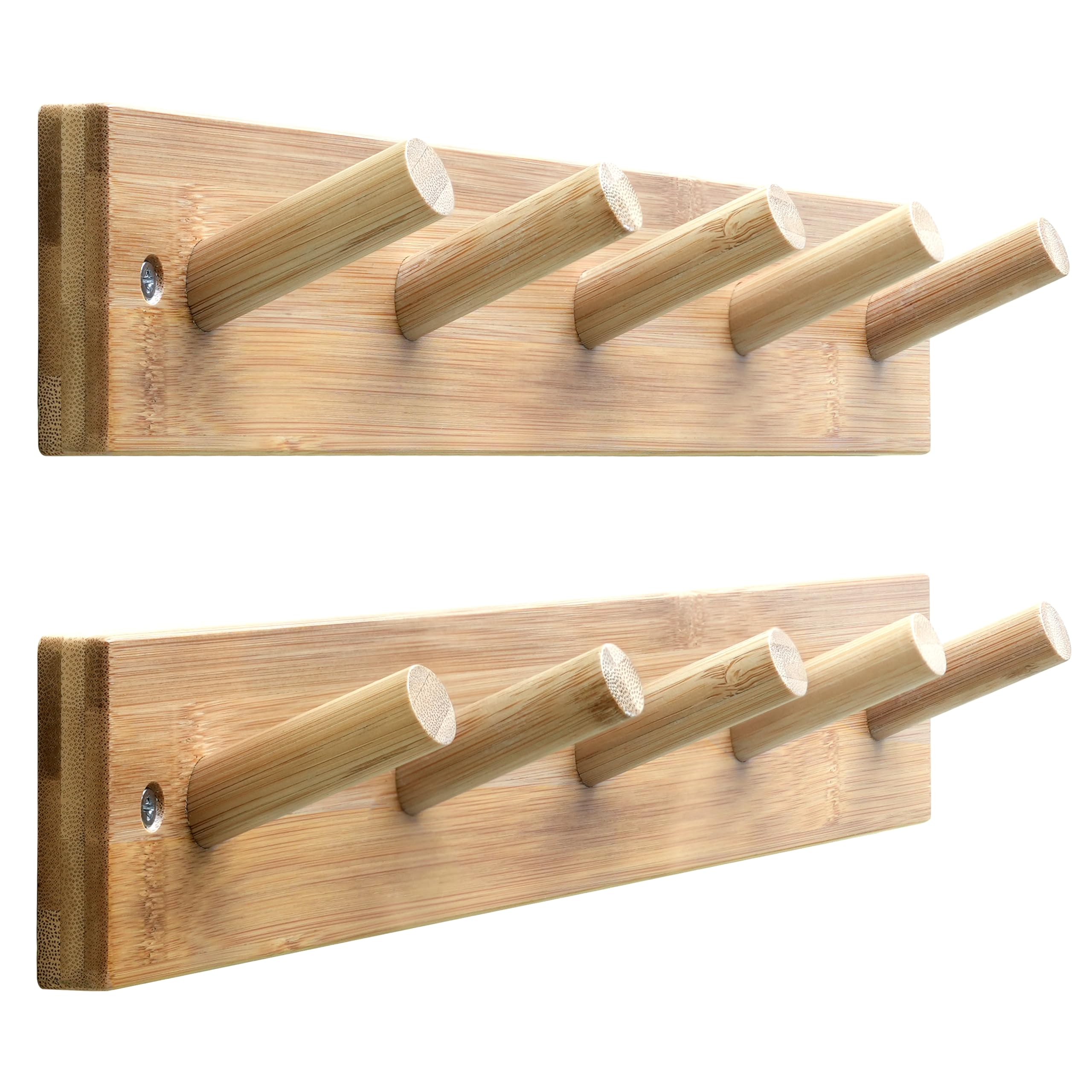 SKOLOO Wooden Wall Mounted Coat Rack,16'' Hole to Hole, 5 Pegs Bamboo Wall Hook for Hanging Clothes Robes Towels Hats,Natural Gold
