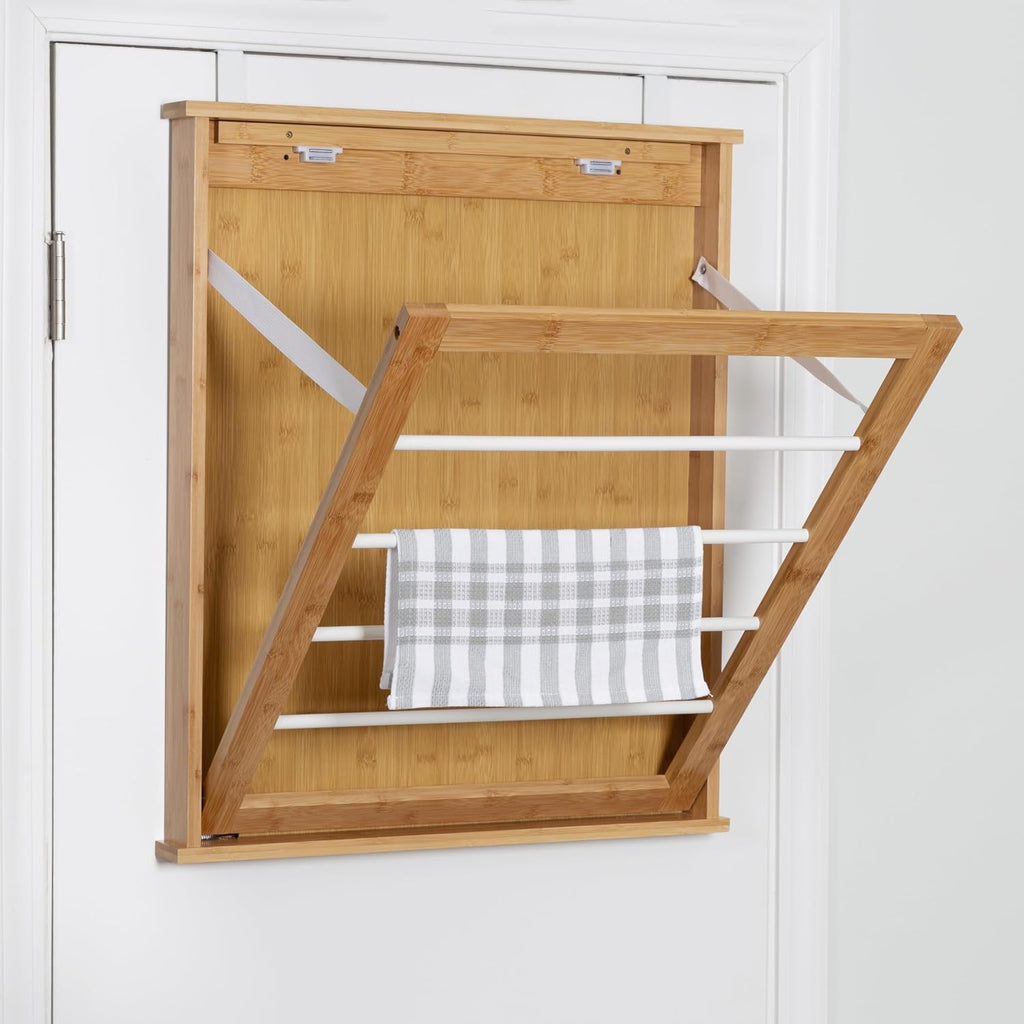 Honey-Can-Do Wall-Mounted Clothes Drying Rack, Bamboo, Collapsible, 23 in W x 27.25 in H