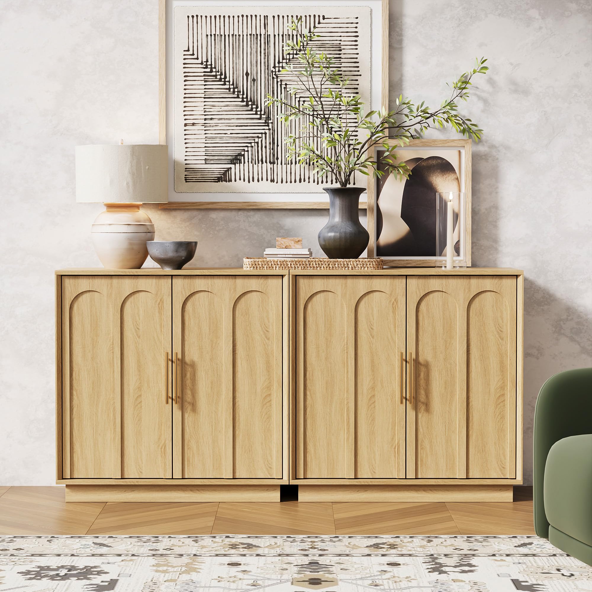 FORTUNETEC Sideboard Buffet Cabinet with Storage, Mid Century Modern Accent Cabinet with Arched Doors, Modular Media Console, Minimalist Credenza for Living Room Kitchen Dining Room Entryway, Walnut