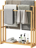 oakvivo Free Standing Towel Rack, 3 Tier Bamboo Blanket Rack for Bathroom, Blanket Drying and Display Racks with Shelf, Blanket Holder for Oversized Bath Towels (Natural)