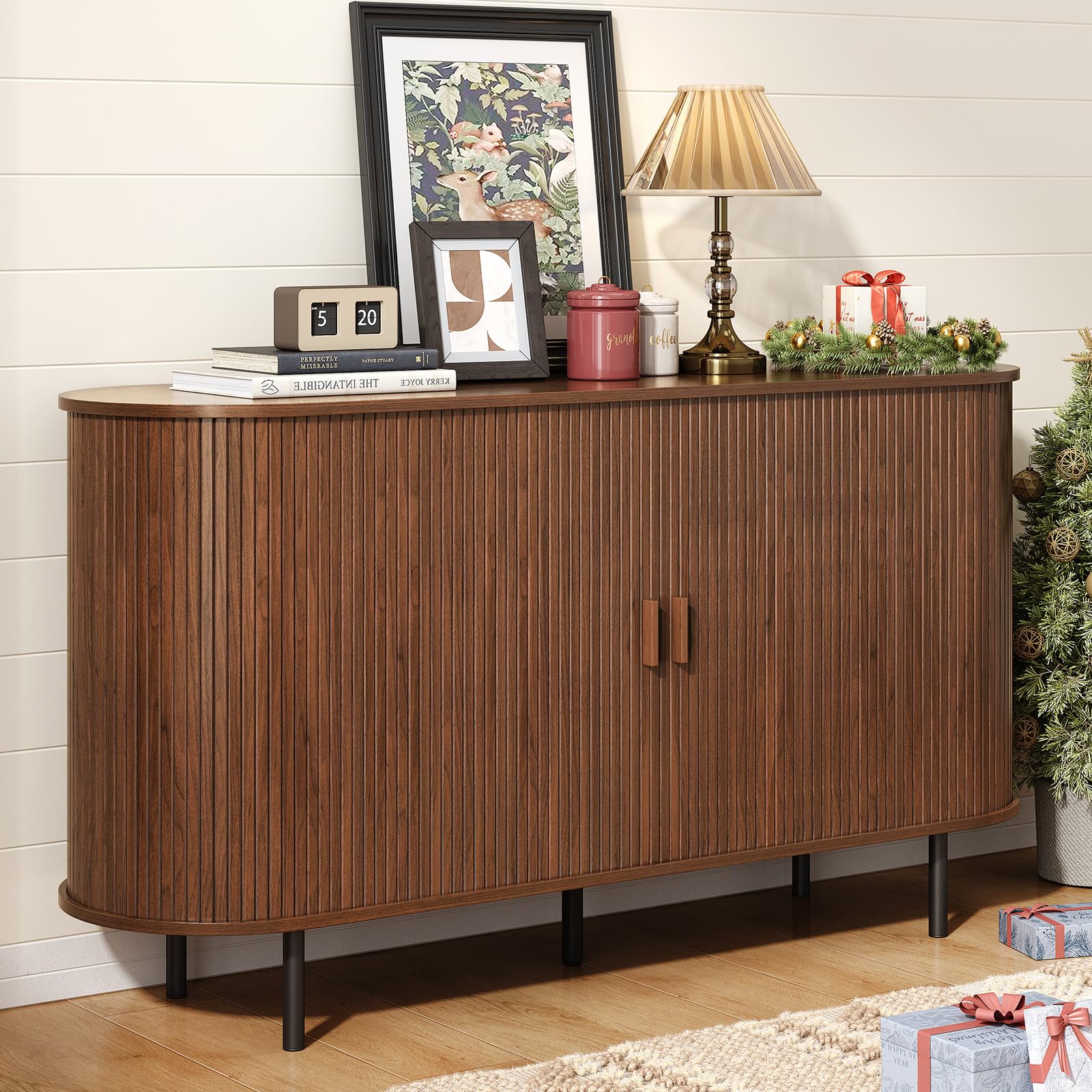 ONBRILL 31.5" Sideboard Buffet Cabinet with Storage, Storage Cabinet with Sliding Door & Adjustable Shelf, Modern Accent Coffee Bar Console Table for Kitchen, Entryway, Walnut