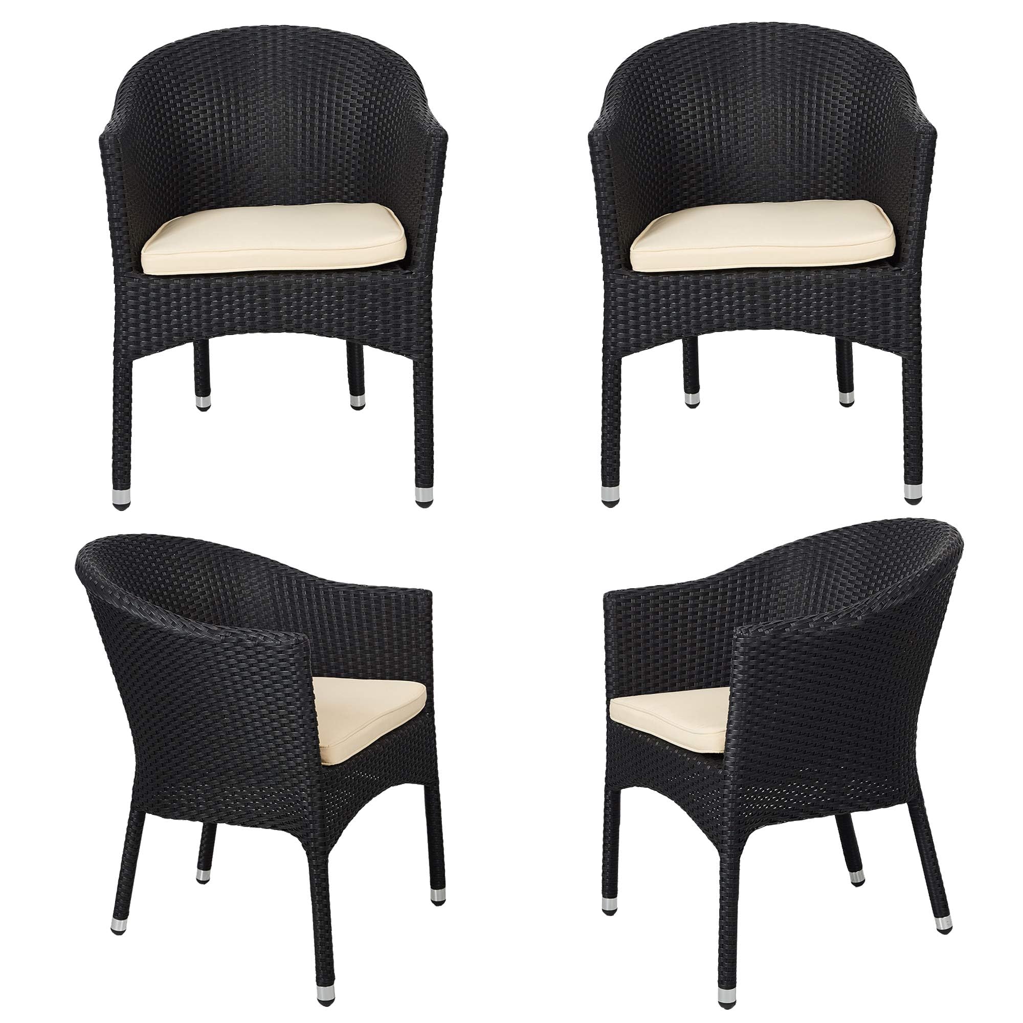 LUCKYERMORE Wicker Chair Patio Dining Chairs Outdoor Garden Lawn Wicker with Soft Cushion,Wicker Arm Chairs,Rattan Plastic Chairs,Home Furniture Stackable Rattan Dining Chair,Black