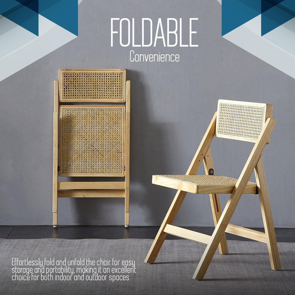 Ibiza Rattan Chair, Natural, Set of 1 – Folding Modern Rattan Chairs for Outdoor Dining, Patio, Accent Chair for Living Room and Office, Foldable Space-Saver Design