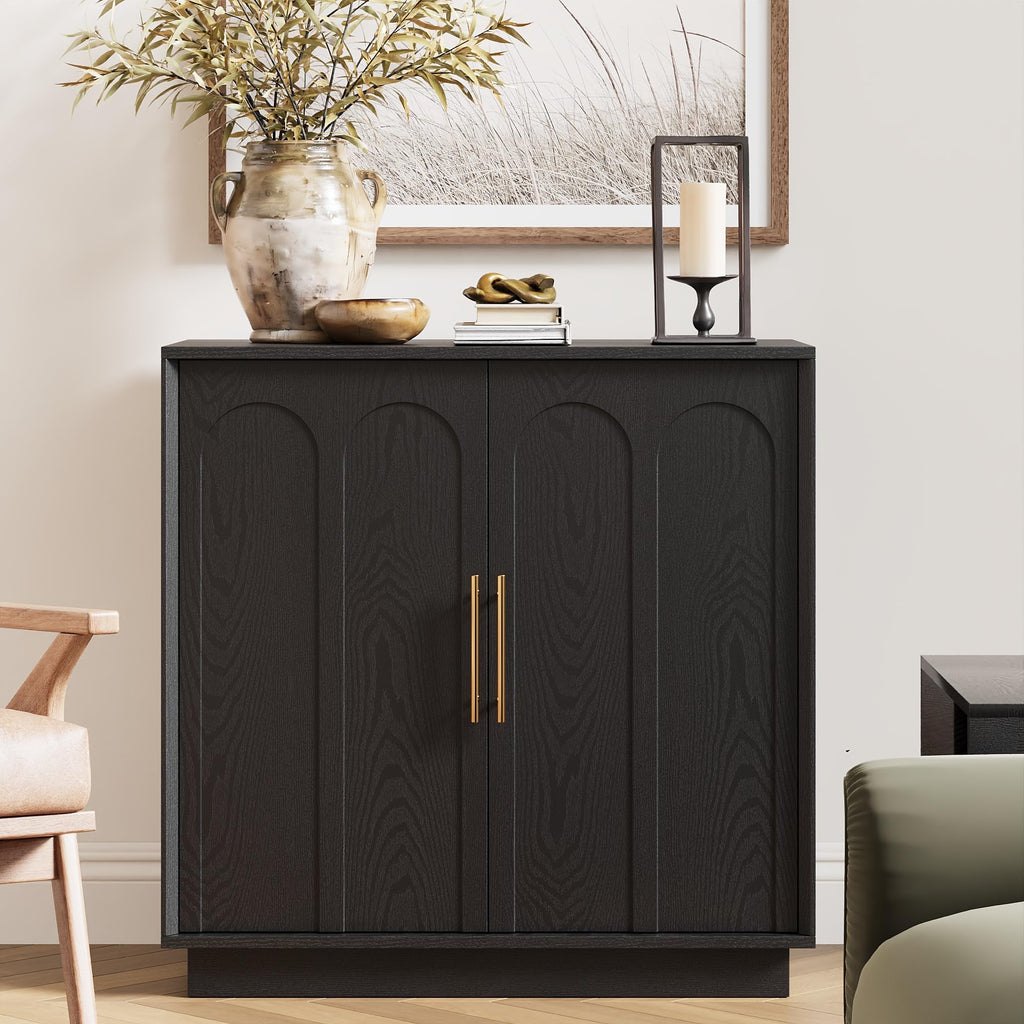 FORTUNETEC Sideboard Buffet Cabinet with Storage, Mid Century Modern Accent Cabinet with Arched Doors, Modular Media Console, Minimalist Credenza for Living Room Kitchen Dining Room Entryway, Walnut