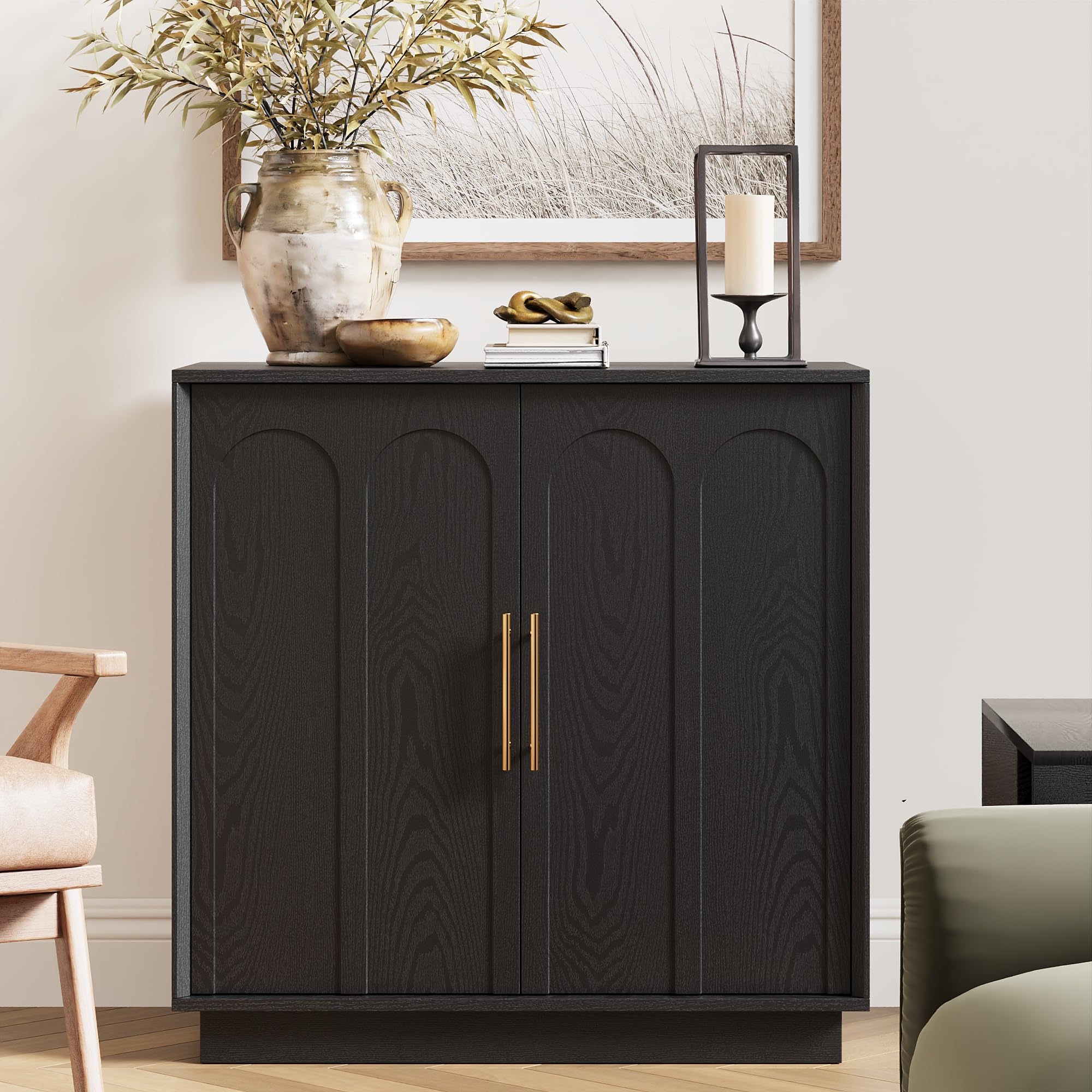 FORTUNETEC Sideboard Buffet Cabinet with Storage, Mid Century Modern Accent Cabinet with Arched Doors, Modular Media Console, Minimalist Credenza for Living Room Kitchen Dining Room Entryway, Walnut