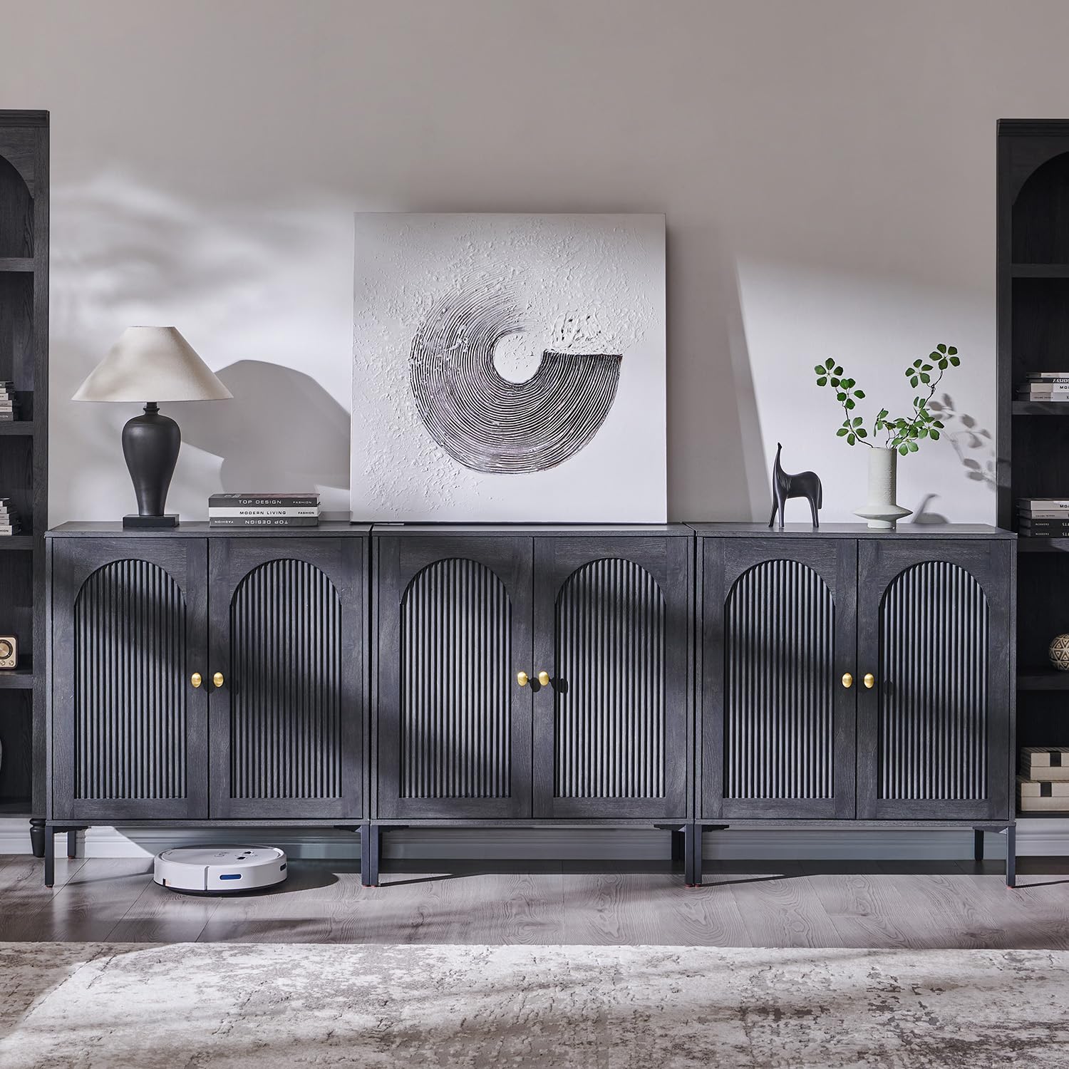 IFGET Modern Buffet Cabinet with Storage, 34" Tall Fluted Arched Sideboard Cabinet w/Adjustable Shelves, Wooden Modular Coffee Bar for Dining Room, Kitchen, Living Room, Entryway, Natural