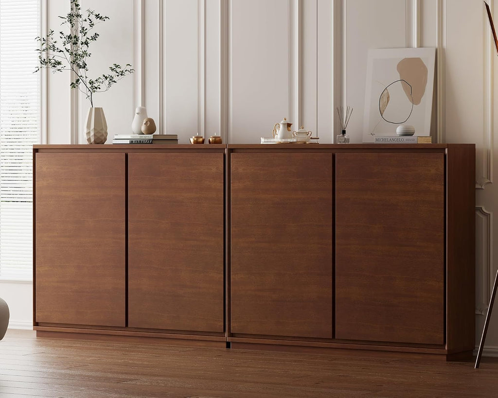 LKTART Mid Century Modern Narrow Sideboard Buffet Cabinet,Small Walnut Entryway Cabinet,Wood Credenza Storage Cabinet with 2 Doors for Living Room,Kitchen,Hallway(9.25" D*39" L)
