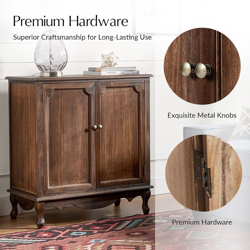 Solid Wood Sideboard with Adjustable Feet, 2 Shelves Storage Accent Cabinet with Double Doors, Farmhouse Buffet for Living Room, Dining Room & Entryway, Walnut