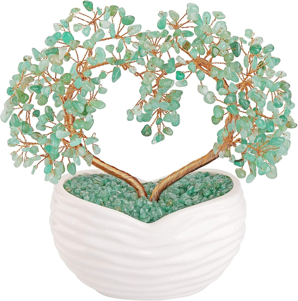 Jovivi Green Aventurine Gemstone Heart Money Tree Feng Shui Bonsai for Reiki Healing Chakra Stone Balancing Energy Generator Spiritual Meditation Home Interior Office Decor 7.87"-8.26"