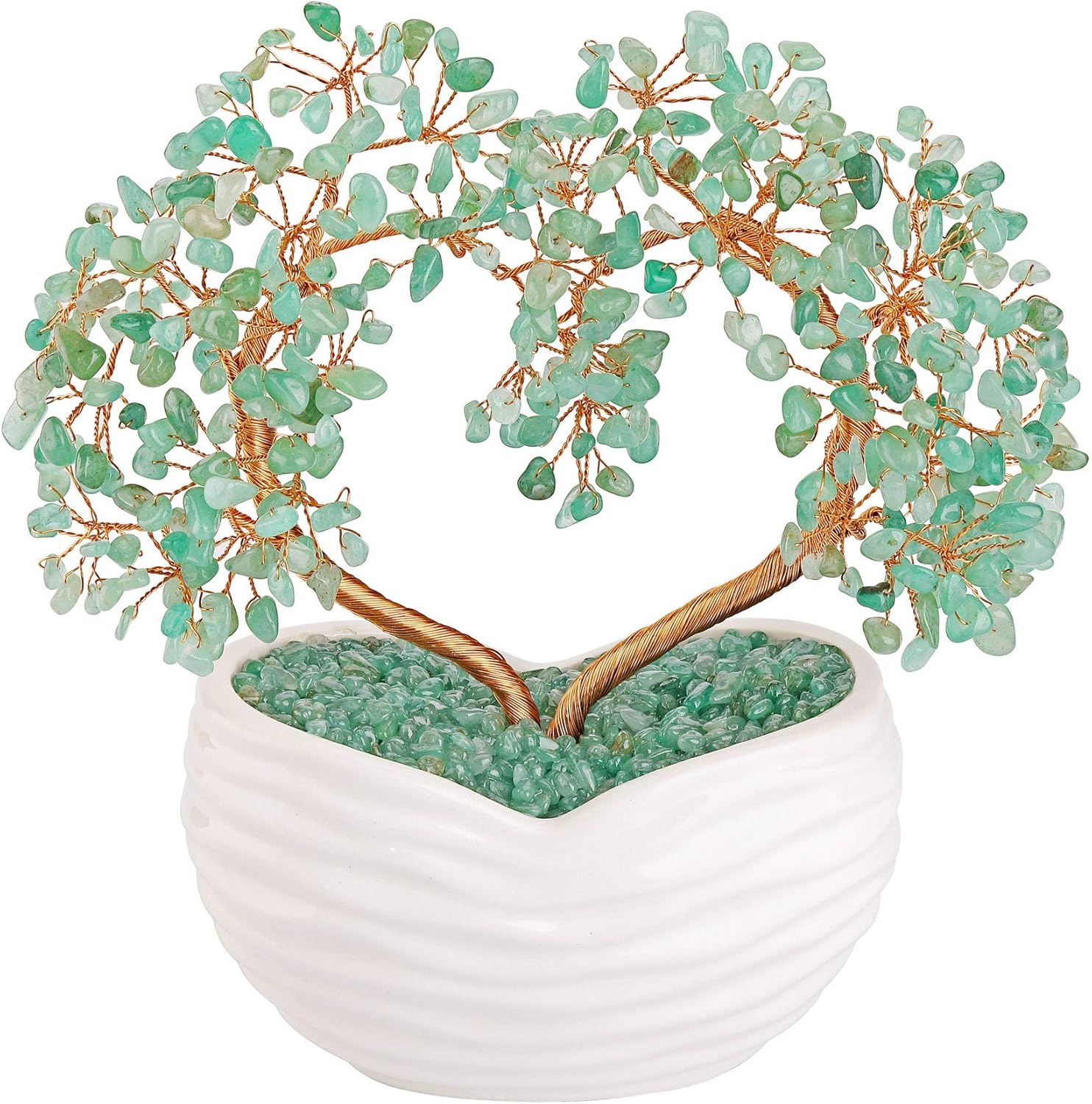 Jovivi Green Aventurine Gemstone Heart Money Tree Feng Shui Bonsai for Reiki Healing Chakra Stone Balancing Energy Generator Spiritual Meditation Home Interior Office Decor 7.87"-8.26"