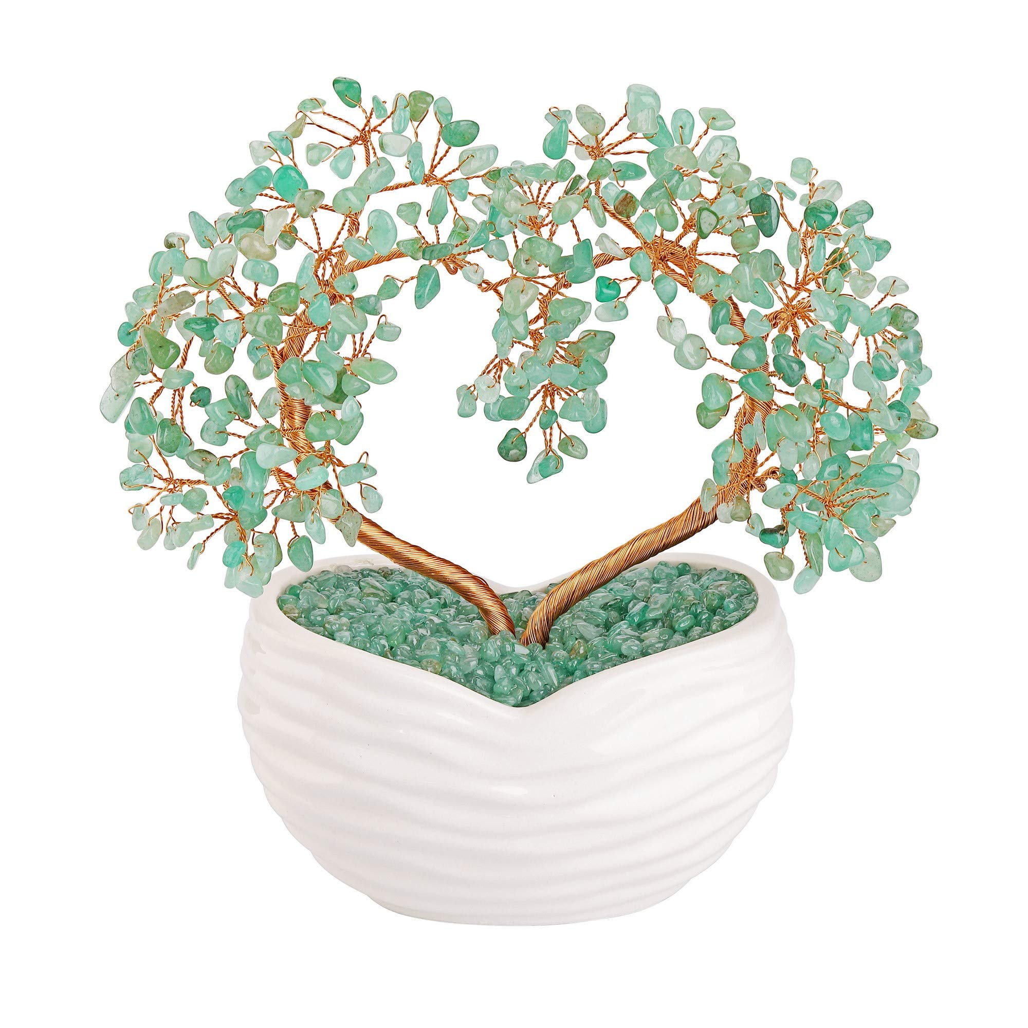 Jovivi Green Aventurine Gemstone Heart Money Tree Feng Shui Bonsai for Reiki Healing Chakra Stone Balancing Energy Generator Spiritual Meditation Home Interior Office Decor 7.87"-8.26"
