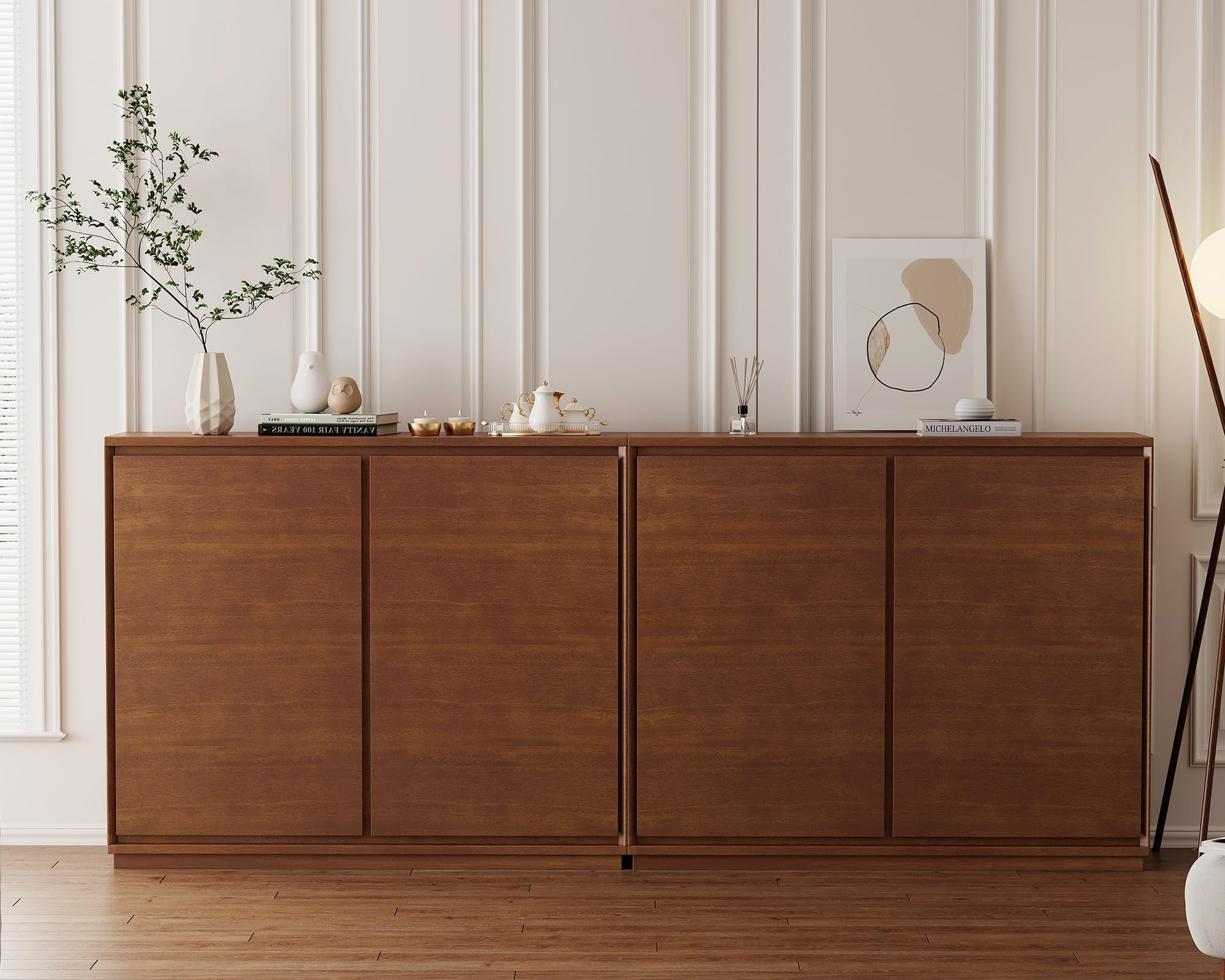 LKTART Mid Century Modern Narrow Sideboard Buffet Cabinet,Small Walnut Entryway Cabinet,Wood Credenza Storage Cabinet with 2 Doors for Living Room,Kitchen,Hallway(9.25" D*39" L)