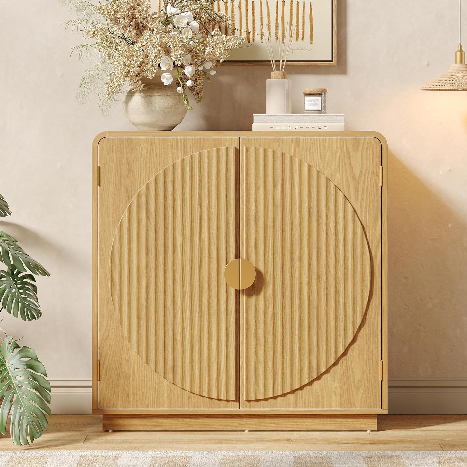 Modern Fluted Arch Door Buffet Cabinet Storage Console for Entryway Dining Room
