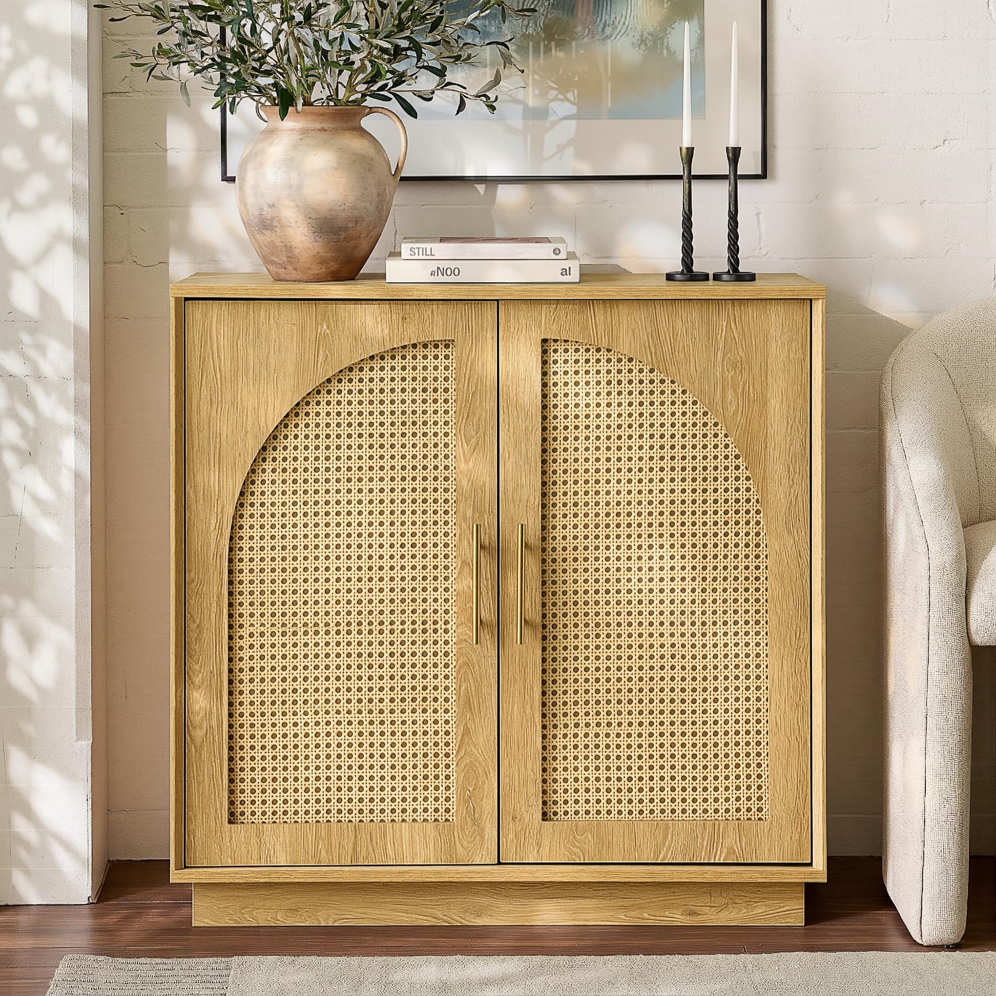 FORTUNETEC Sideboard Buffet Cabinet with Storage, Mid Century Modern Accent Cabinet with Arched Doors, Modular Media Console, Minimalist Credenza for Living Room Kitchen Dining Room Entryway, Walnut
