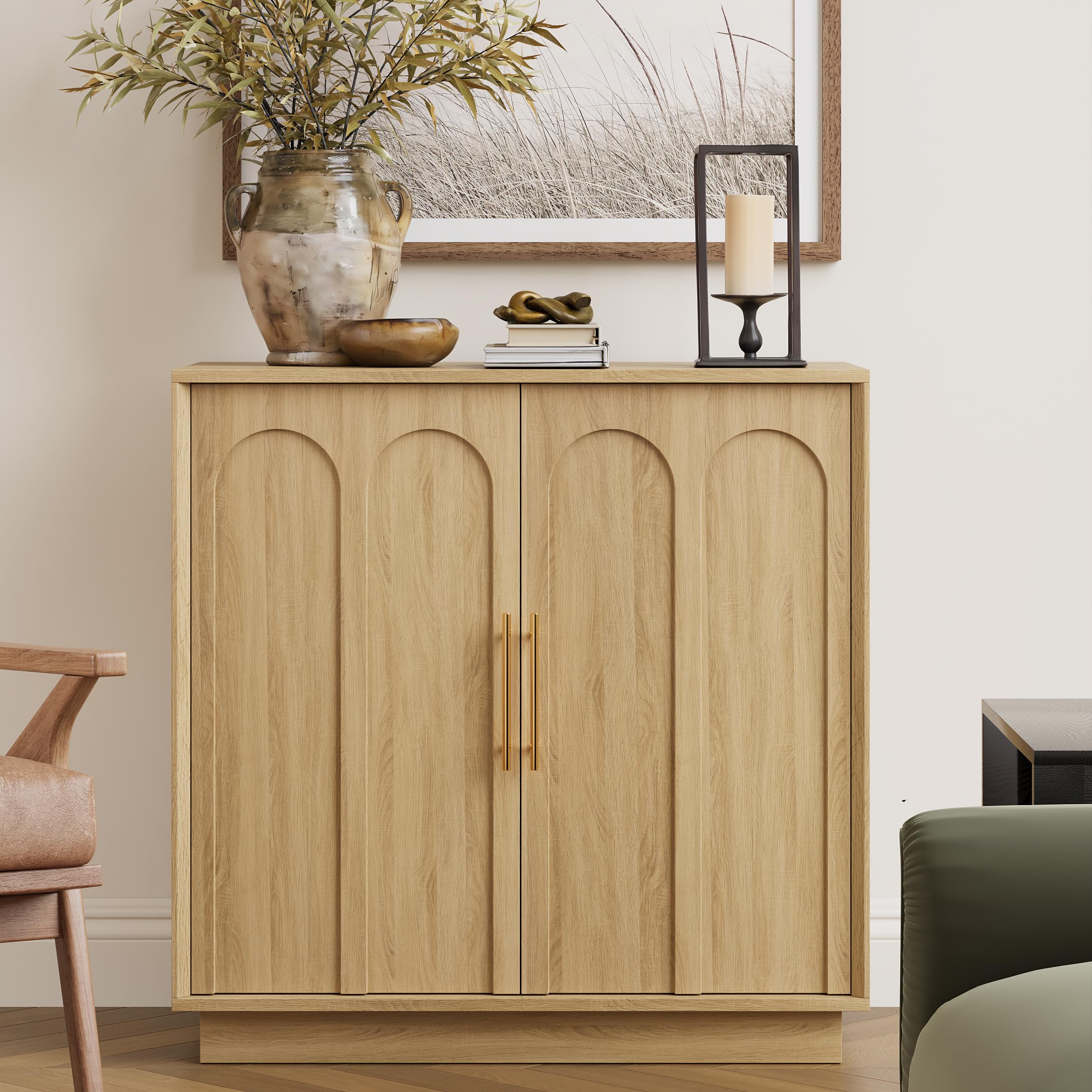 FORTUNETEC Sideboard Buffet Cabinet with Storage, Mid Century Modern Accent Cabinet with Arched Doors, Modular Media Console, Minimalist Credenza for Living Room Kitchen Dining Room Entryway, Walnut