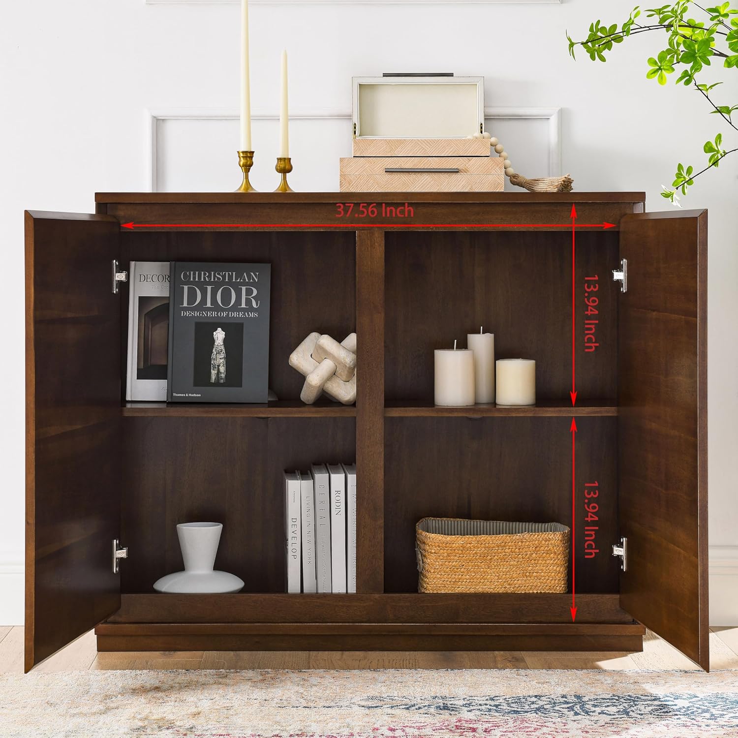 LKTART Mid Century Modern Narrow Sideboard Buffet Cabinet,Small Walnut Entryway Cabinet,Wood Credenza Storage Cabinet with 2 Doors for Living Room,Kitchen,Hallway(9.25" D*39" L)