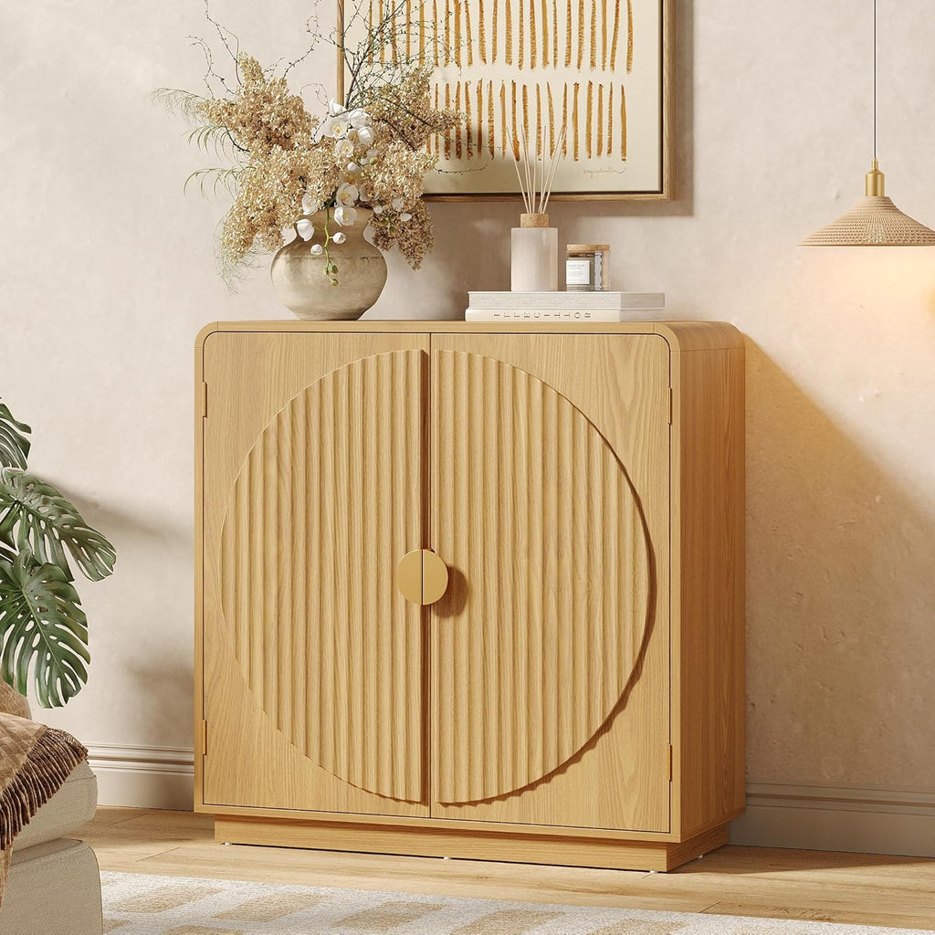 Modern Fluted Arch Door Buffet Cabinet Storage Console for Entryway Dining Room