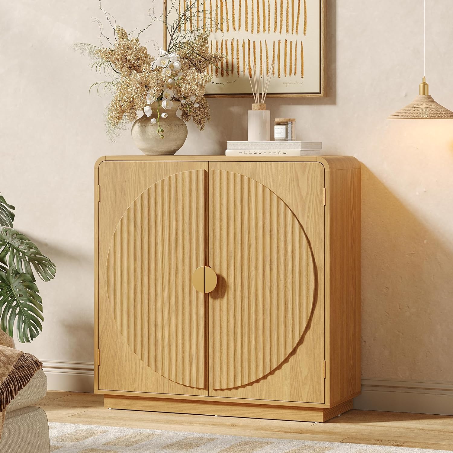 Modern Fluted Arch Door Buffet Cabinet Storage Console for Entryway Dining Room