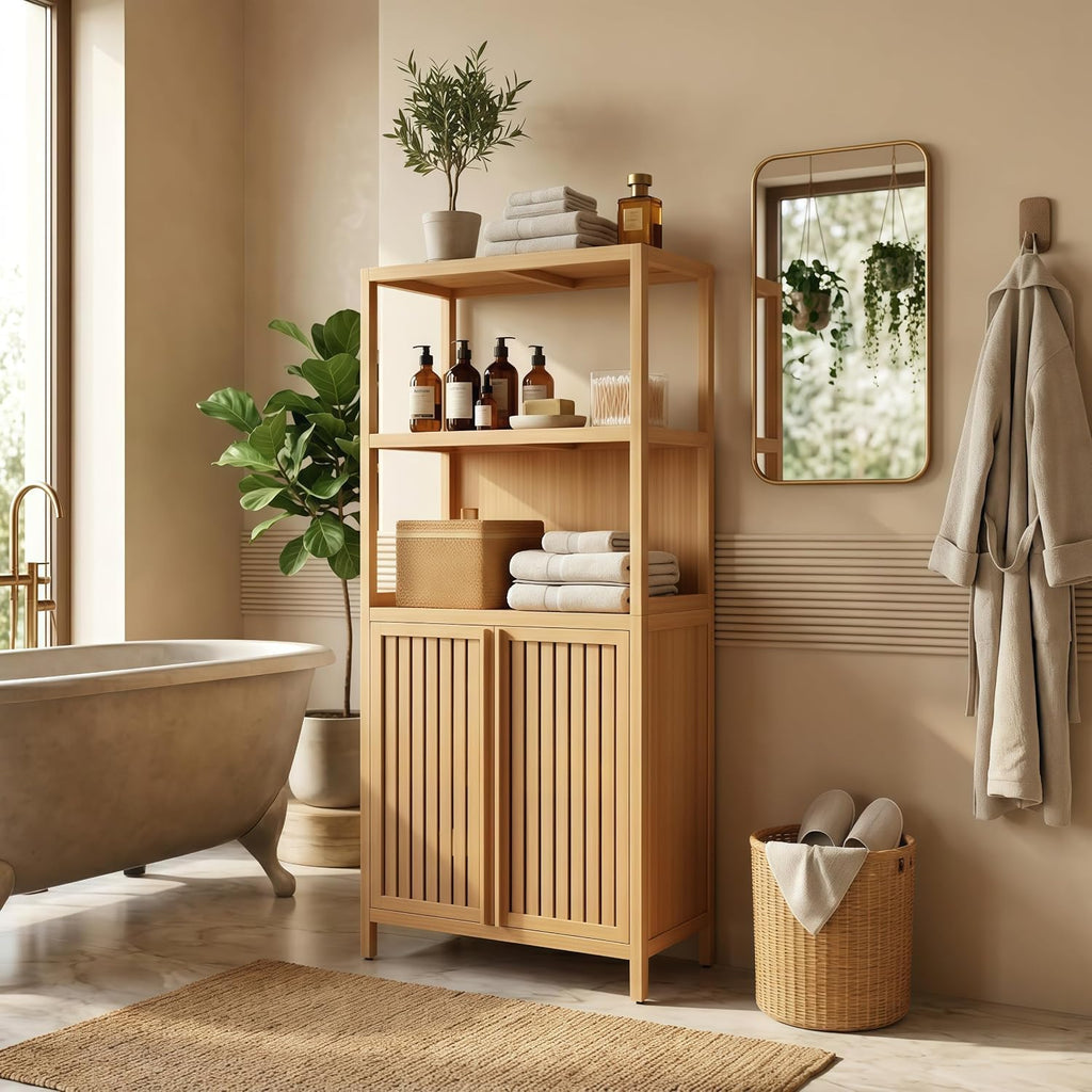 Solid Bamboo Free Standing Baker’s Rack Storage Organizer Easy Assembly