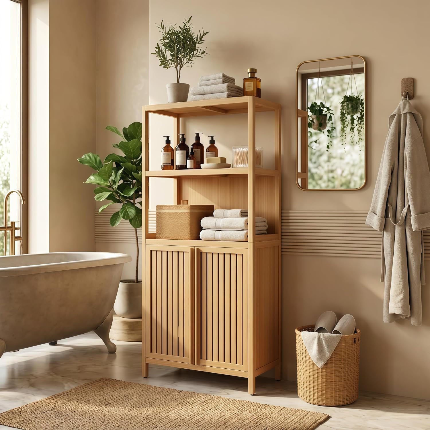 Solid Bamboo Free Standing Baker’s Rack Storage Organizer Easy Assembly