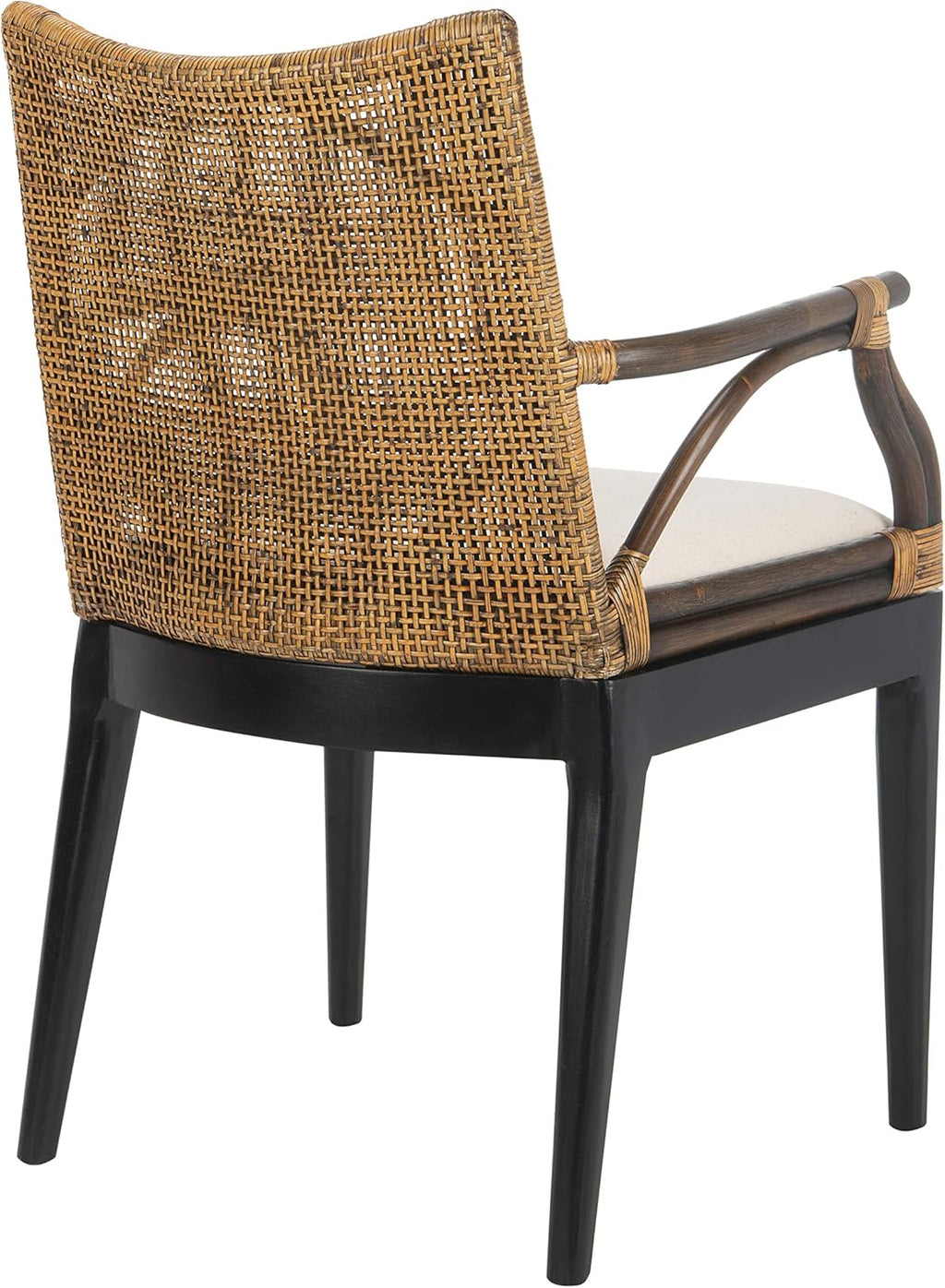 SAFAVIEH Furniture - Gianni Rattan Arm Chair - Brown & Black - Solid Wood - Coastal Open-Arm Design - Ideal for Living Room, Sunroom, Bedroom, 19.8" Seat Height (SEA4011A)