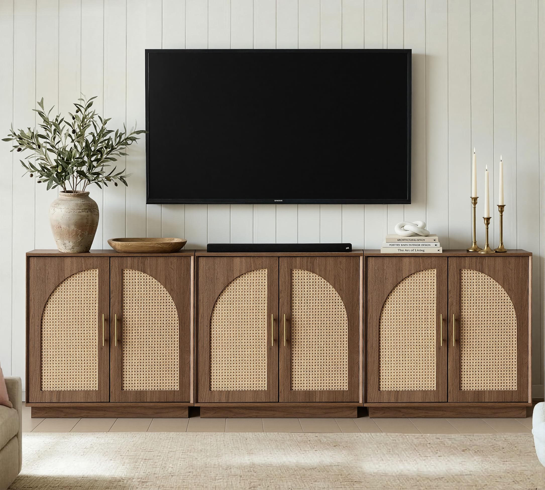 FORTUNETEC Sideboard Buffet Cabinet with Storage, Mid Century Modern Accent Cabinet with Arched Doors, Modular Media Console, Minimalist Credenza for Living Room Kitchen Dining Room Entryway, Walnut