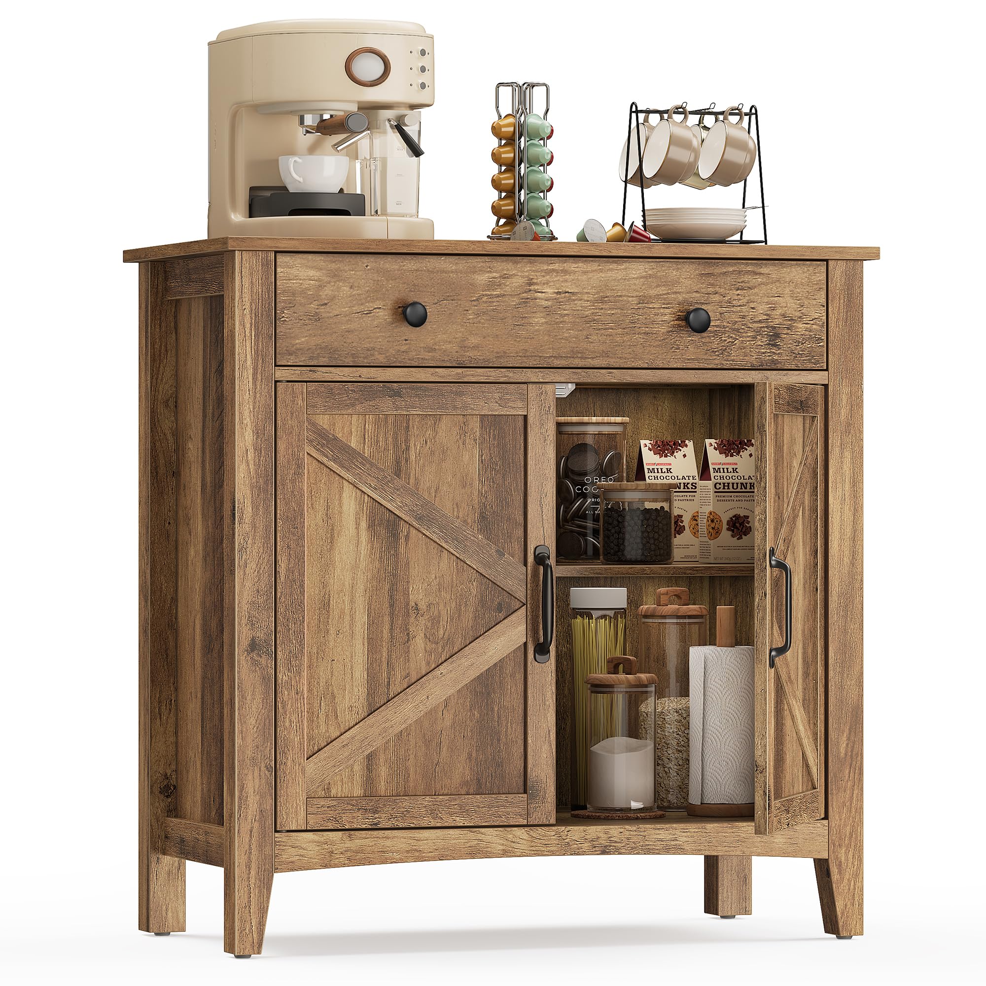 VASAGLE MAXE Collection - Buffet Cabinet, Fluted Console Cabinet, Sideboard with Adjustable Shelf, Mid Century Modern Buffet Table, 15.8 x 29.9 x 31.5 Inches, Oak Beige UBBK344Y01