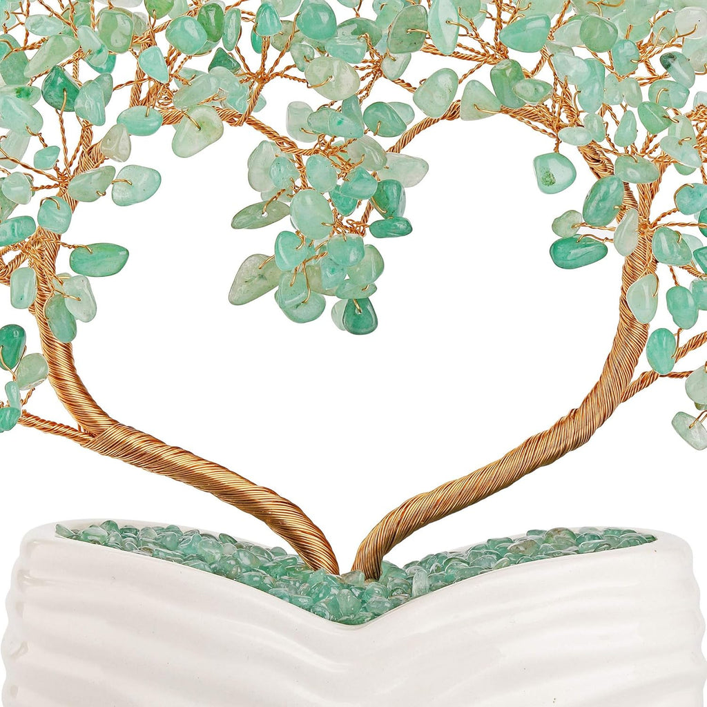 Jovivi Green Aventurine Gemstone Heart Money Tree Feng Shui Bonsai for Reiki Healing Chakra Stone Balancing Energy Generator Spiritual Meditation Home Interior Office Decor 7.87"-8.26"