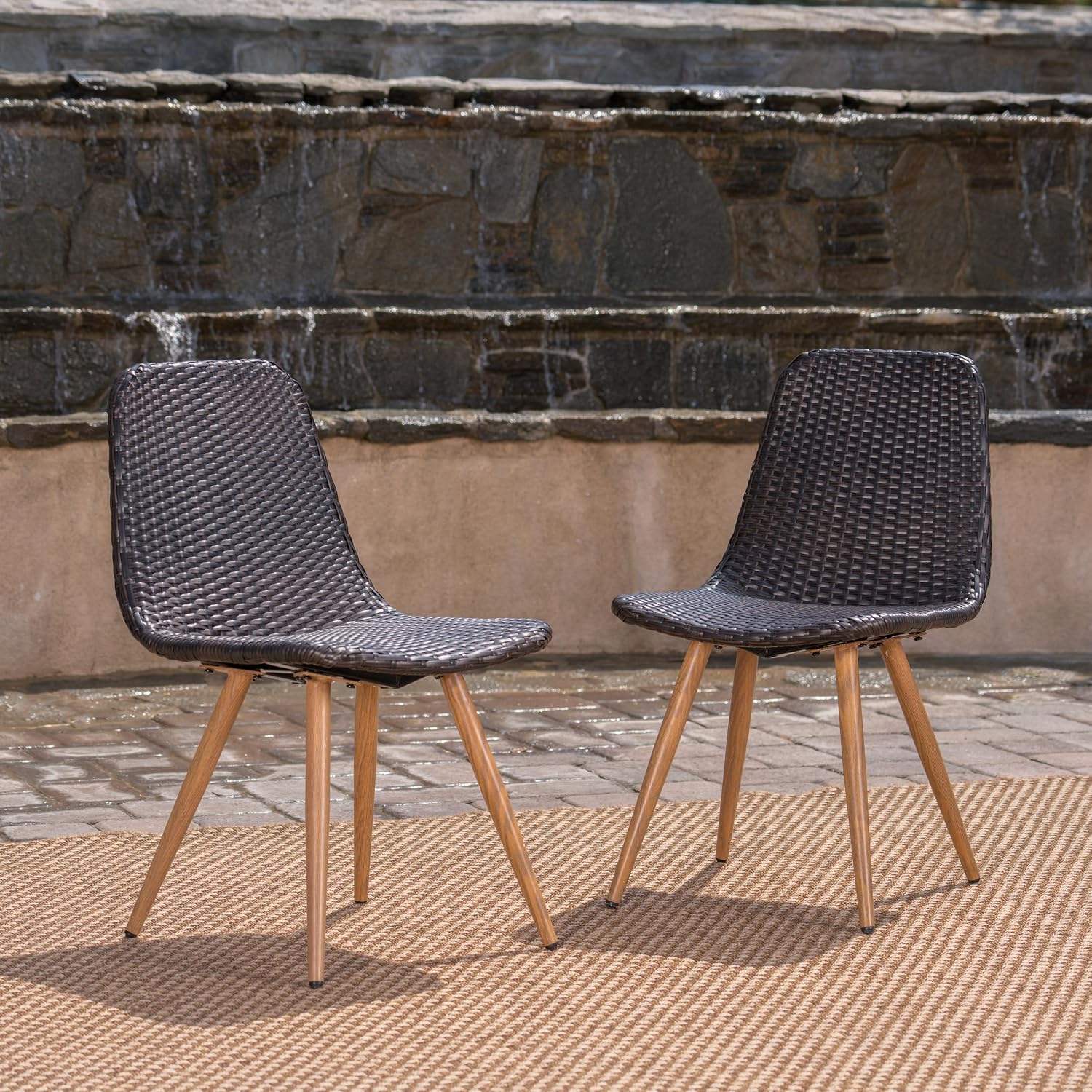 Set of 2 Wicker Outdoor Chairs, Sturdy Iron Frame, Versatile Seating for Patio, Poolside, Garden, Simple Assembly