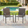Patio Dining Chair Set of 2, Stackable Outdoor Wicker Chairs with Curved Armrest for Front Porch, Garden, Backyard, Walnut