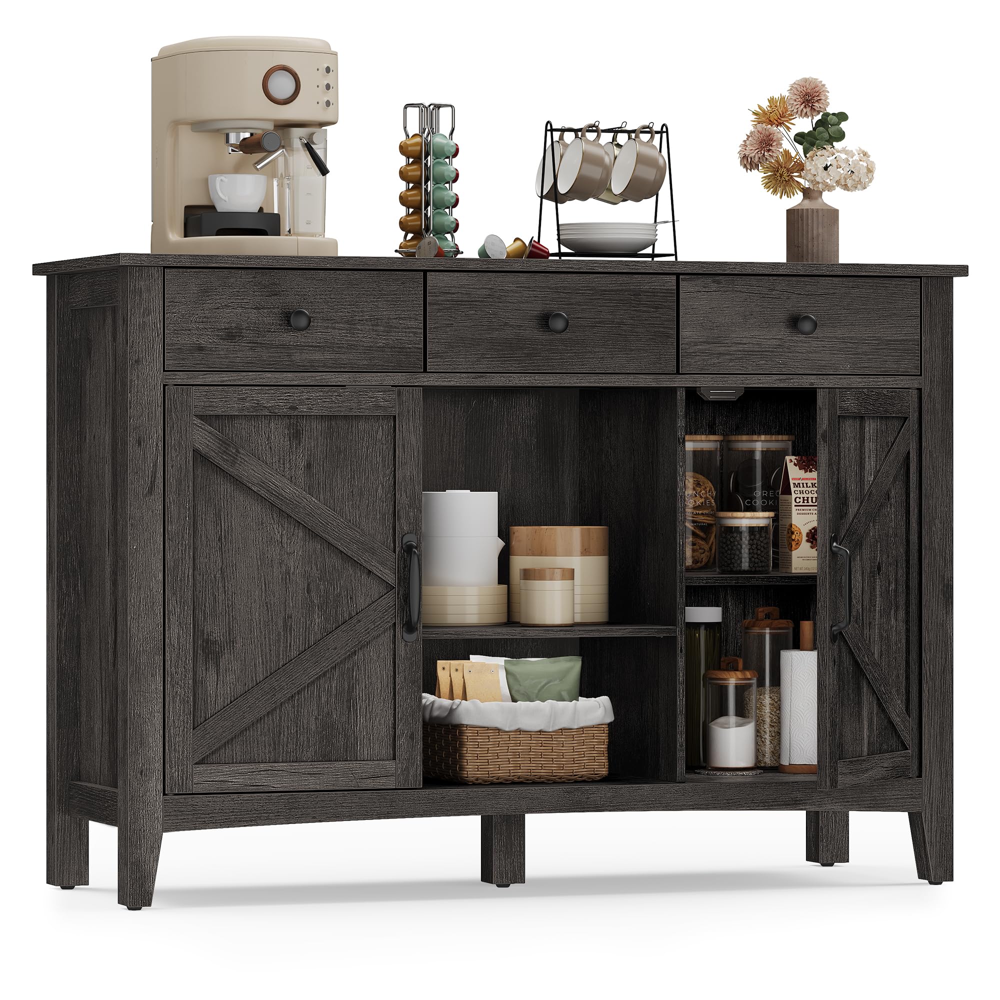 VASAGLE MAXE Collection - Buffet Cabinet, Fluted Console Cabinet, Sideboard with Adjustable Shelf, Mid Century Modern Buffet Table, 15.8 x 29.9 x 31.5 Inches, Oak Beige UBBK344Y01