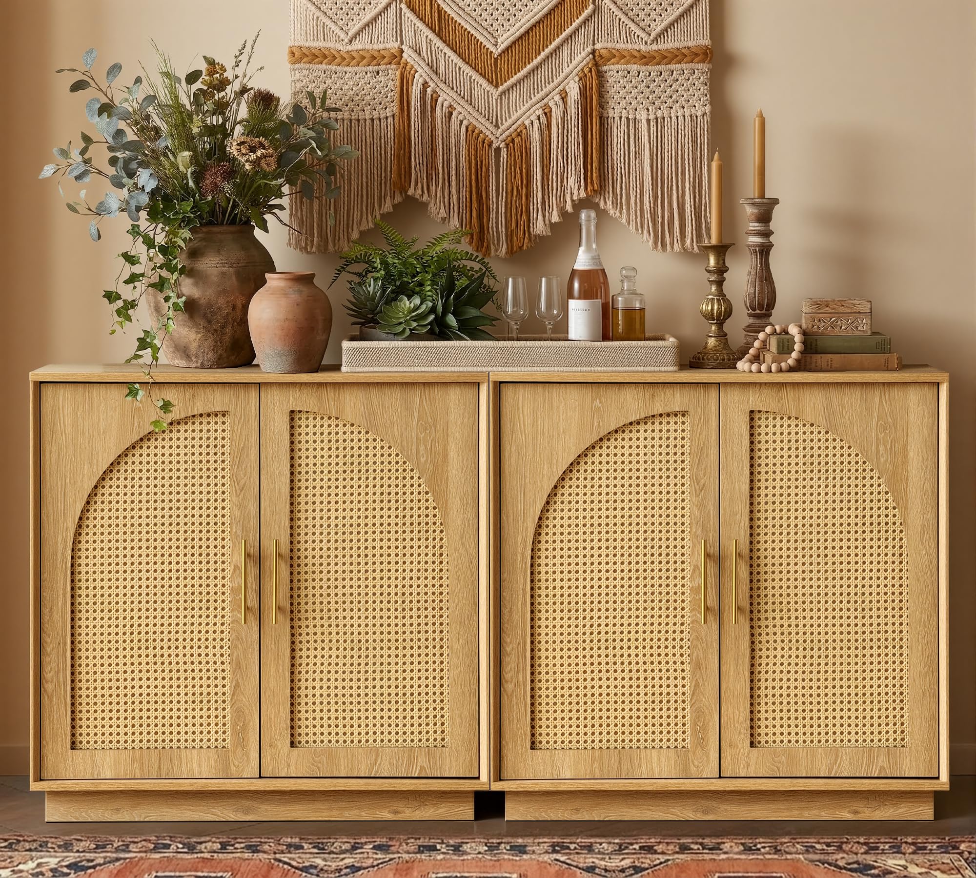 FORTUNETEC Sideboard Buffet Cabinet with Storage, Mid Century Modern Accent Cabinet with Arched Doors, Modular Media Console, Minimalist Credenza for Living Room Kitchen Dining Room Entryway, Walnut