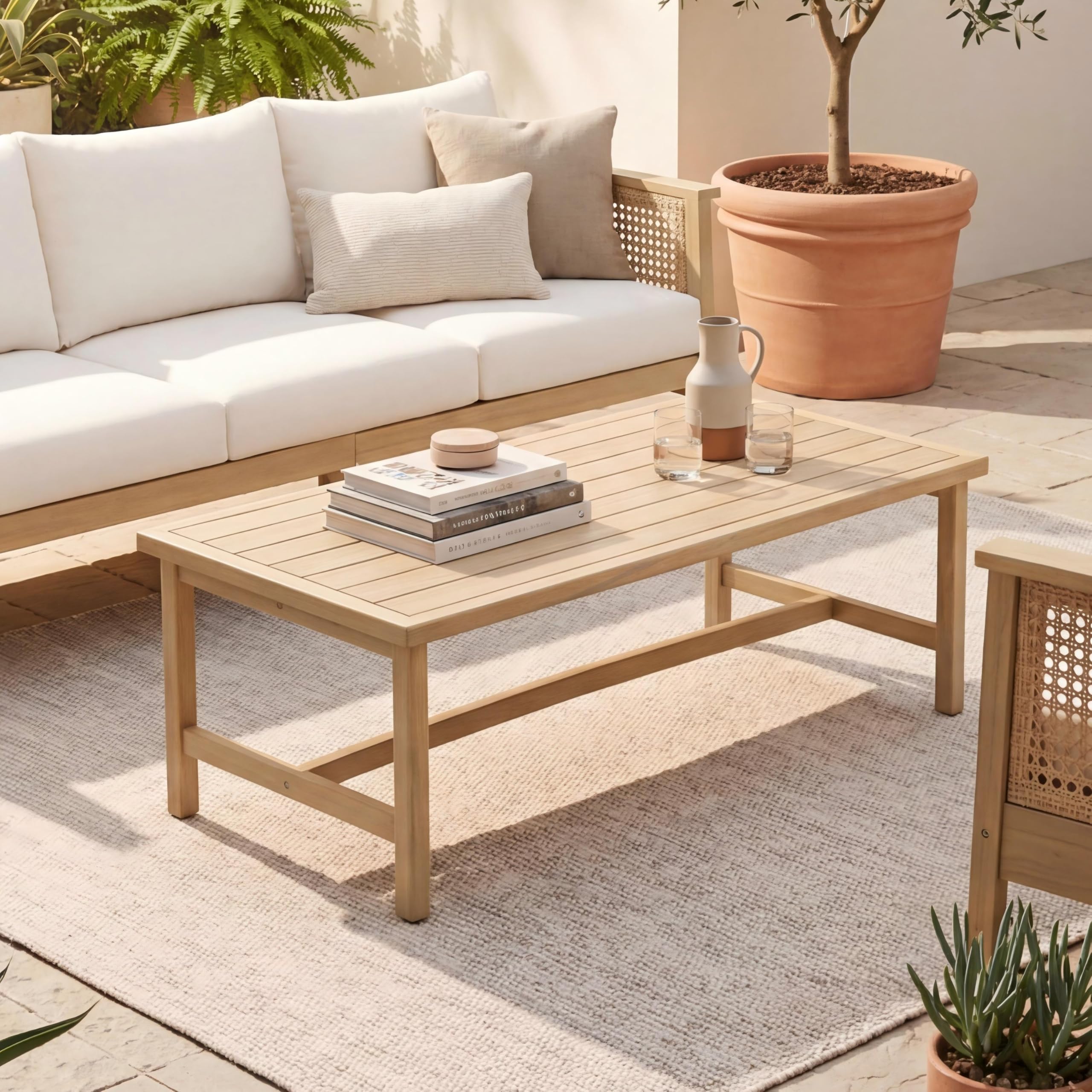 Light Teak Finish Single Patio Club Chair Waterproof Removable Cushion