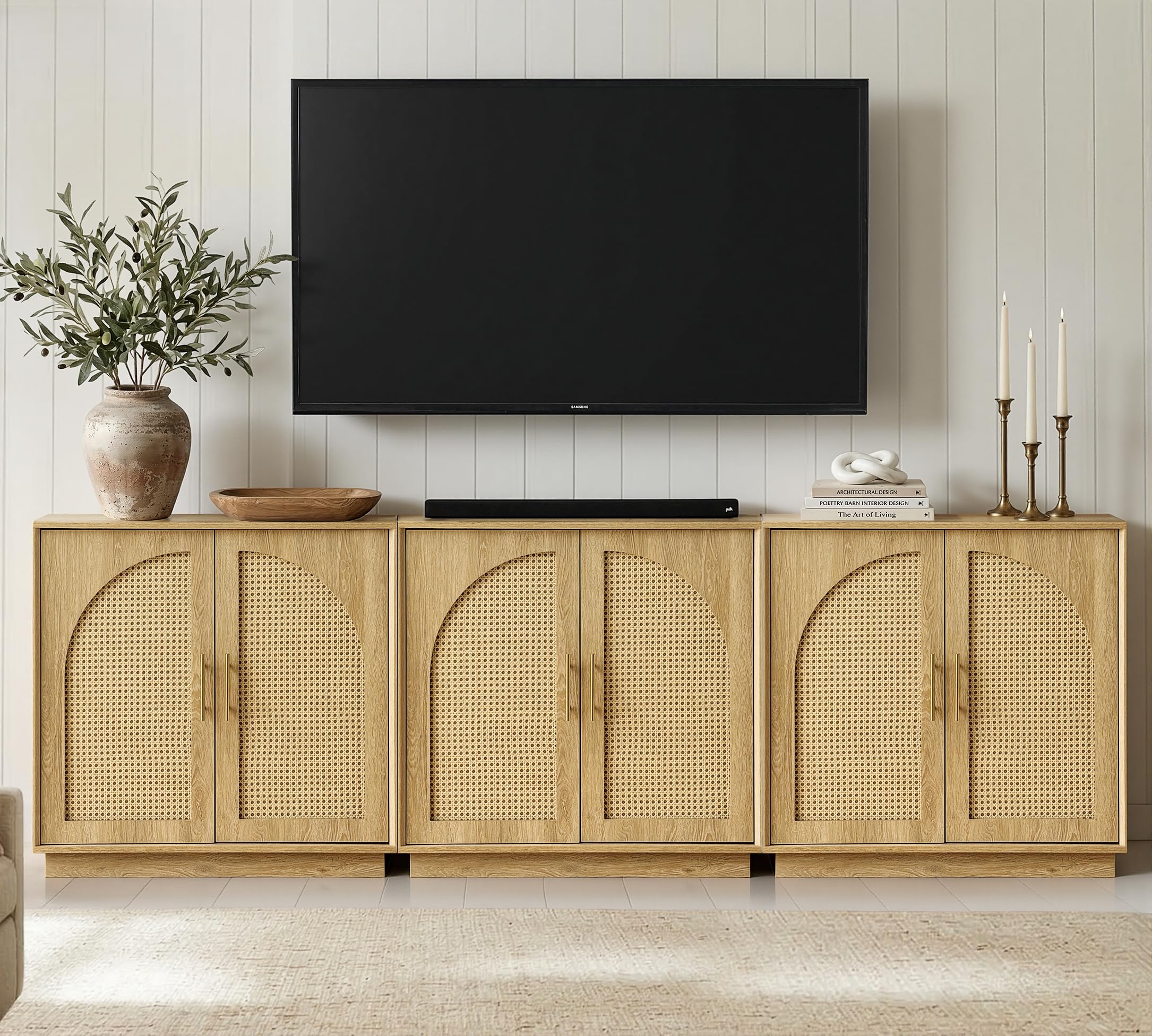 FORTUNETEC Sideboard Buffet Cabinet with Storage, Mid Century Modern Accent Cabinet with Arched Doors, Modular Media Console, Minimalist Credenza for Living Room Kitchen Dining Room Entryway, Walnut